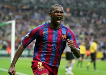 Eto'o jubilant aprs son but