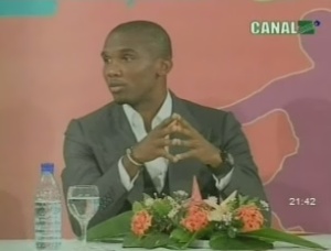 Samuel Eto'o en confrence de presse  l'htel Hilton de Yaound