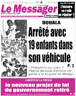 La Une du journal "Le Messager"